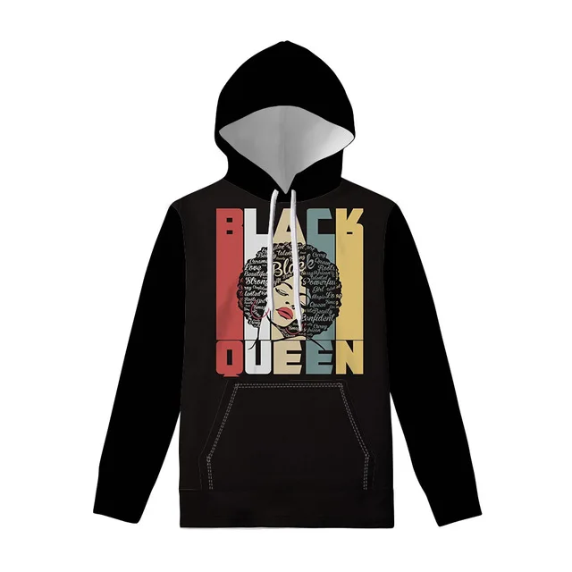 Custom Logo Long Sleeve Black Art African Girls Printing Fashion Hip Hop Pullover Ladies Women Hoodies Sweatshirt