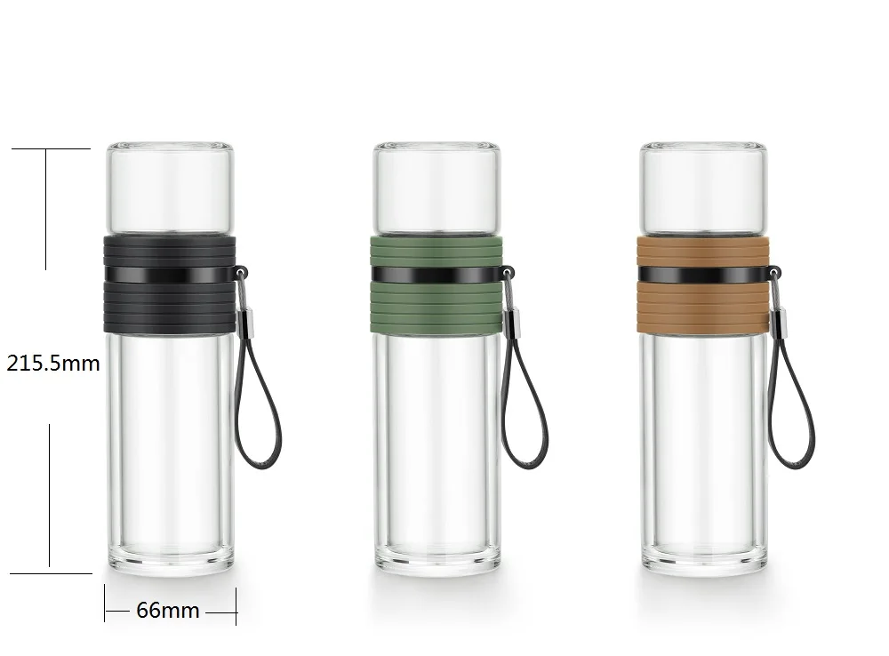 Custom Private Label Tea Infuser Outdoor Travel Portable Anti-Broken Water Bottle Double Wall Glass Water Bottle With Filter