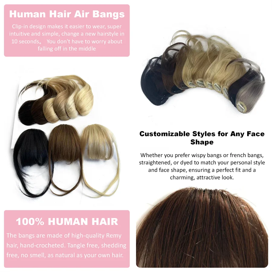 Hot Sale Remy Clip In Extension 3D Air Bangs Top Quality Wholesale Cheap 100% Human Hair Fringe