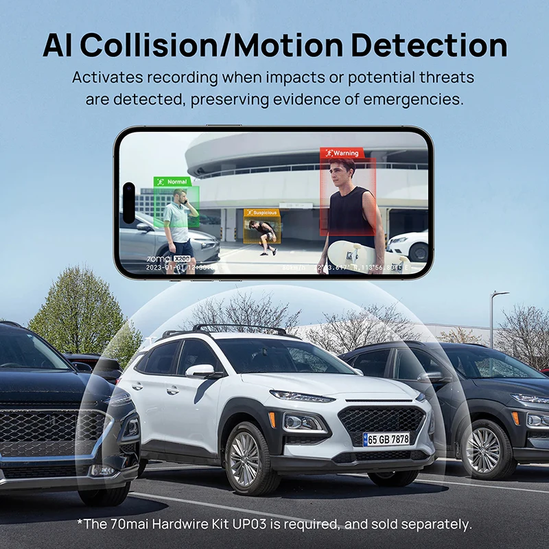 70mai X200 Car Black Box Dash Cam with Omni-Built-in GPS & ADAS Night Owl Vision 360 Full View 24H Parking Monitor eMMC Storage