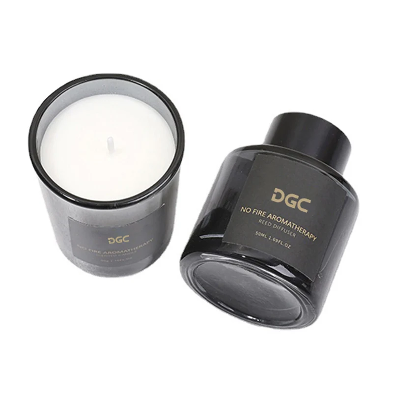 DGC wholesale bulk order private label black jar scented candle and reed diffuser set with gift box set