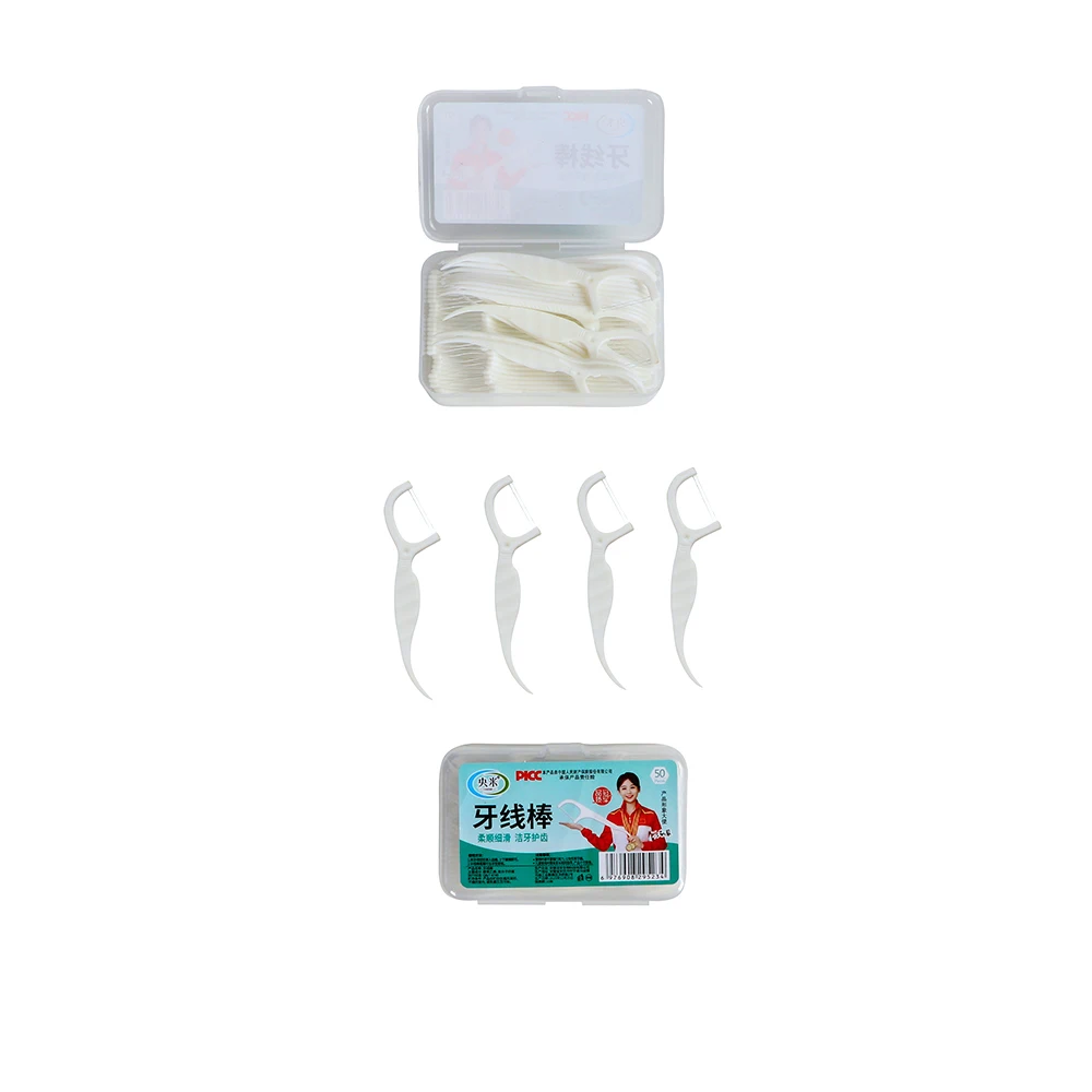 Portable Mini Oral Gum Care Dental Flosser 50 pcs Eco Dental Floss Pick Plastic Angled Toothpicks Stick