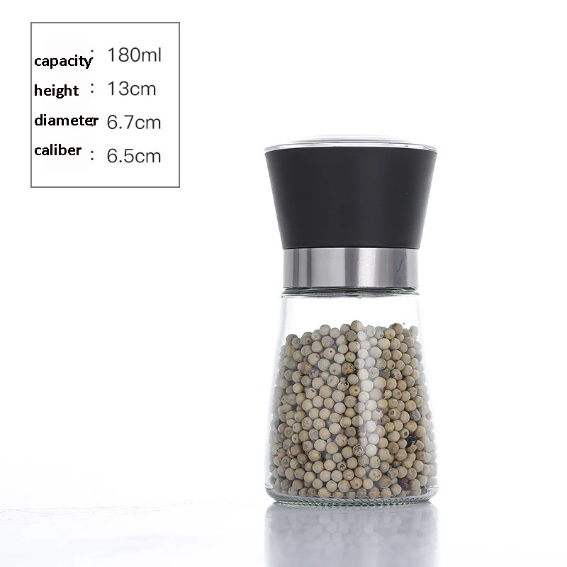 Black Pepper Manual 304 Stainless Steel Grinder Plastic Blade Kitchen Supplies Seasoning Vegetables Glass Stainless Steel Design