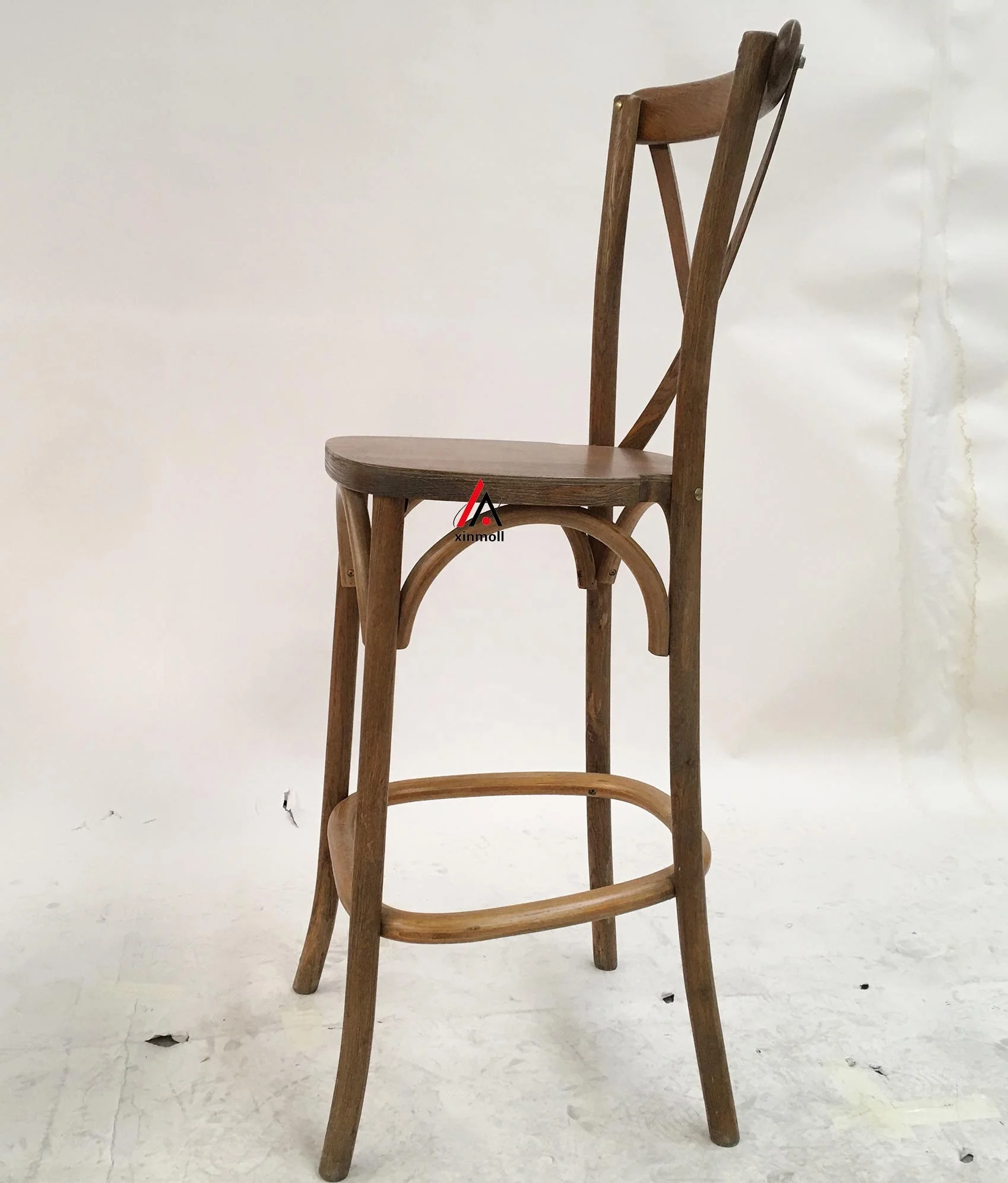Event and Home Decor restaurant Cafe wood cross back barstool 24 in.Brown Counter Stool with Back and Cane Seat