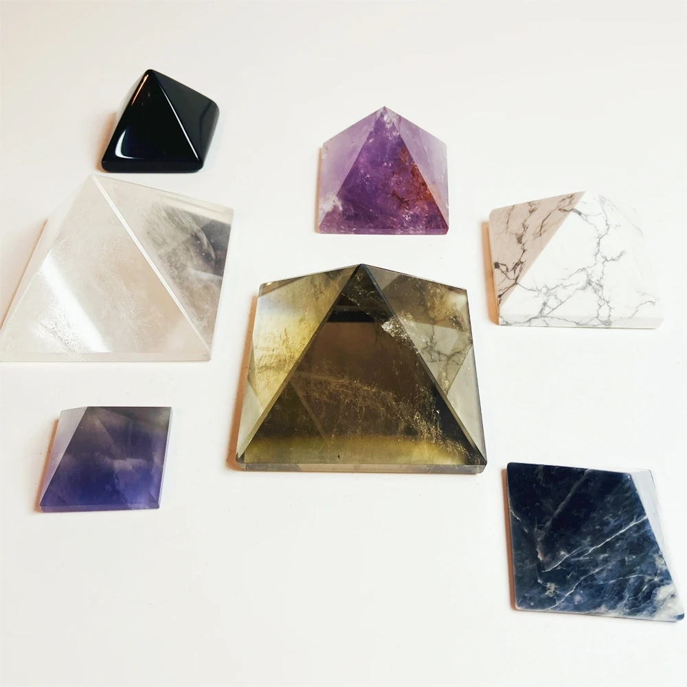 Natural Crystal Pyramid Natural Mixed Raw Stone include Pyrite Amethyst Blue Apatite Amazonite Fluorite Mookite Pink Opal Rose Quartz Strawberry Quartz