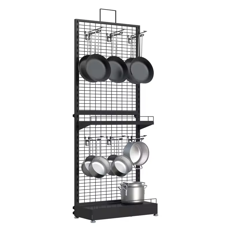 Frying Pan Display Rack Supermarket Kitchenware Rack Kitchen Utensils Display Rack Metal Kitchen Utensil Stand