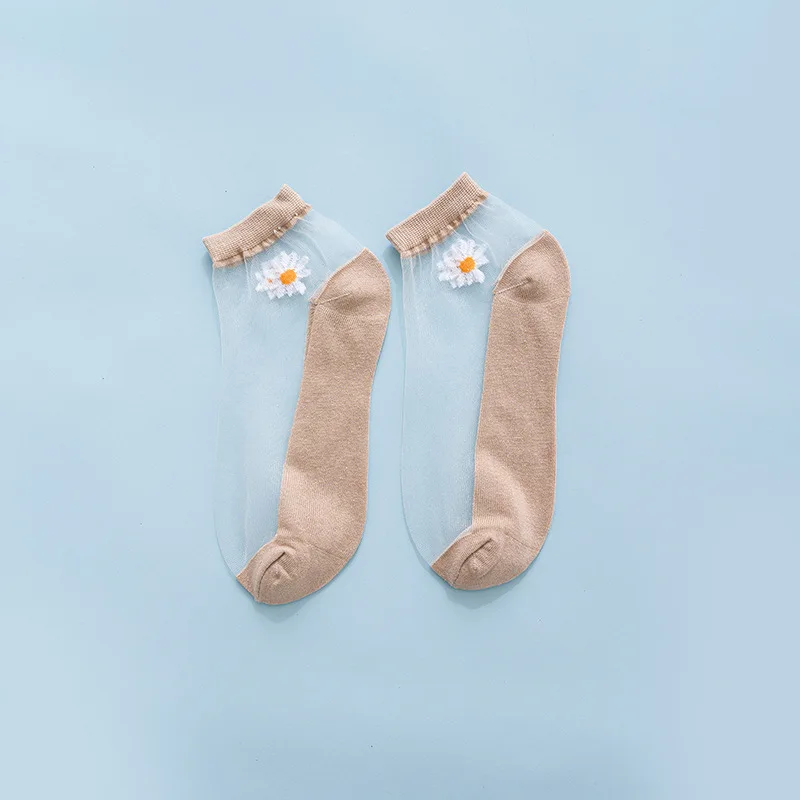 Custom Design Sheer Ankle Crew Socks Fashion Lovely Thin Colorful Transparent Socks For Girl