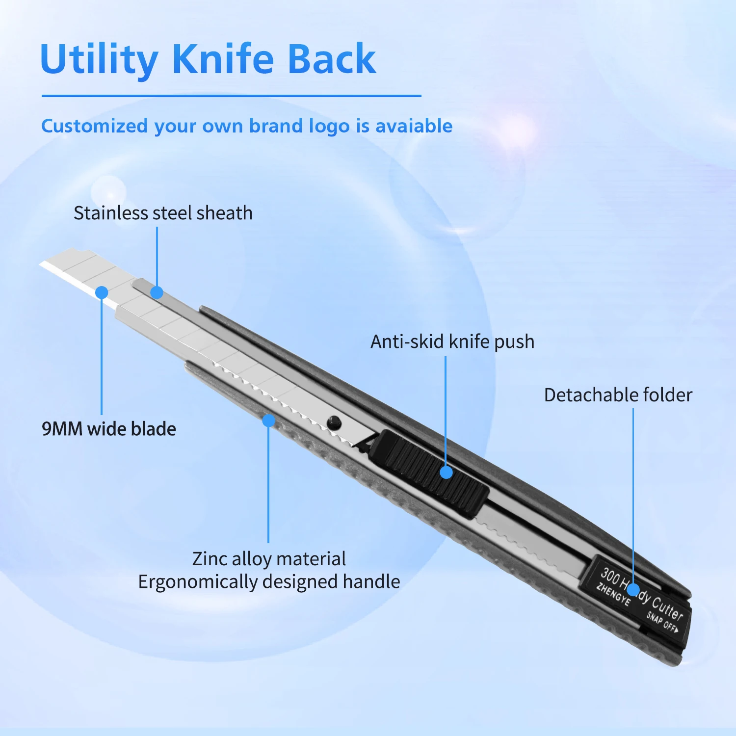ZY-63 Custom Heavy duty Aluminium alloy Handle Utility Knife 9mm Sk2 Snap off Knife Sharp and Durable Cutter Knives