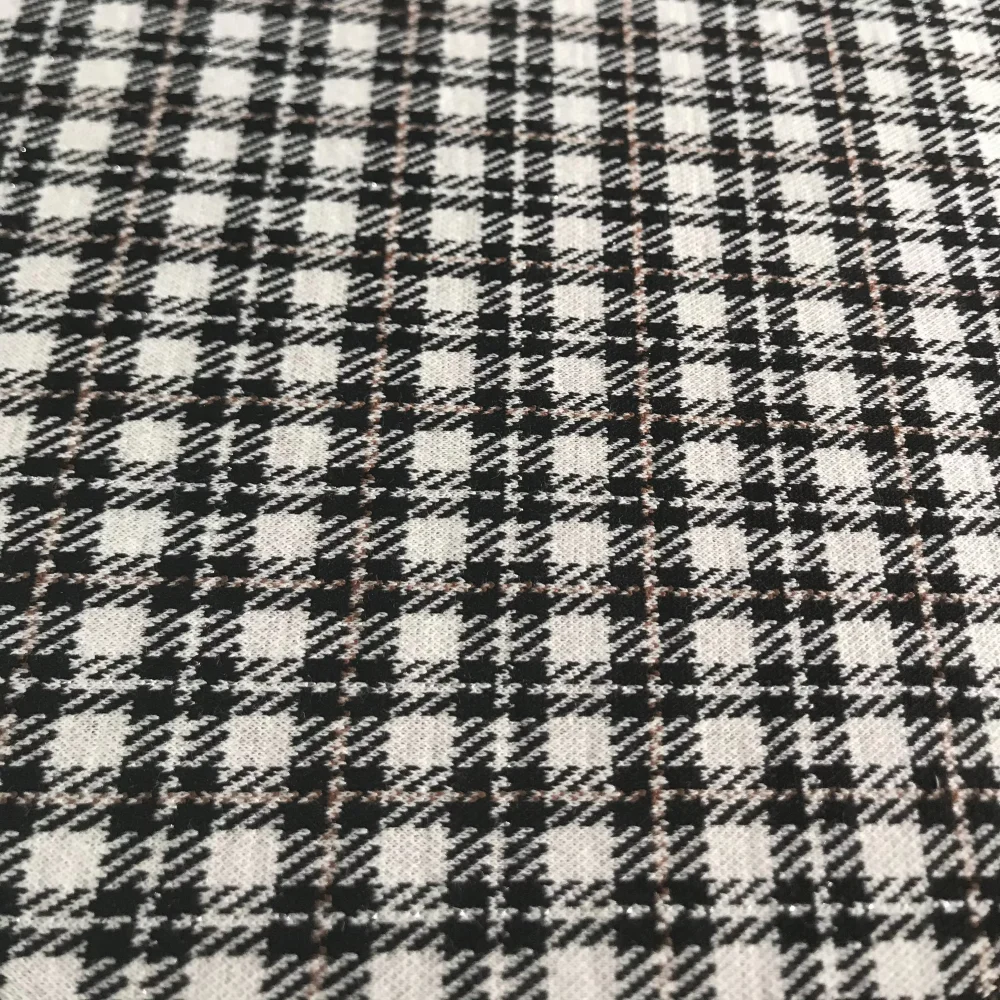 Custom Check Pattern Knitted 66% Polyester Rayon Nylon Elastane Yarn Dyed Jacquard Ponte De Roma Fabric