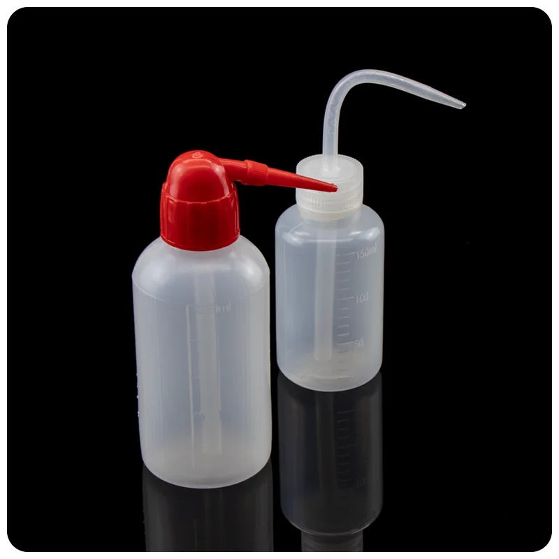 Plastic wash bottle laboratory special 500ml scale red and white head curved mouth