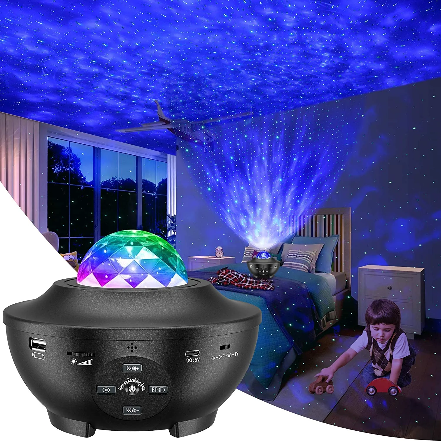 Звездный проектор, RGB лазерный проектор, Wi-Fi, голосовое управление, океанская волна, галактика, светодиодный проектор, ночник для детей