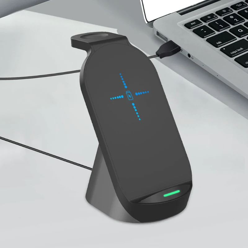  High Quality Desktop Vertical Mobile Phone Stand Multifunctional 3 In 1 Wireless Charger 15W Fast Charging For Apple