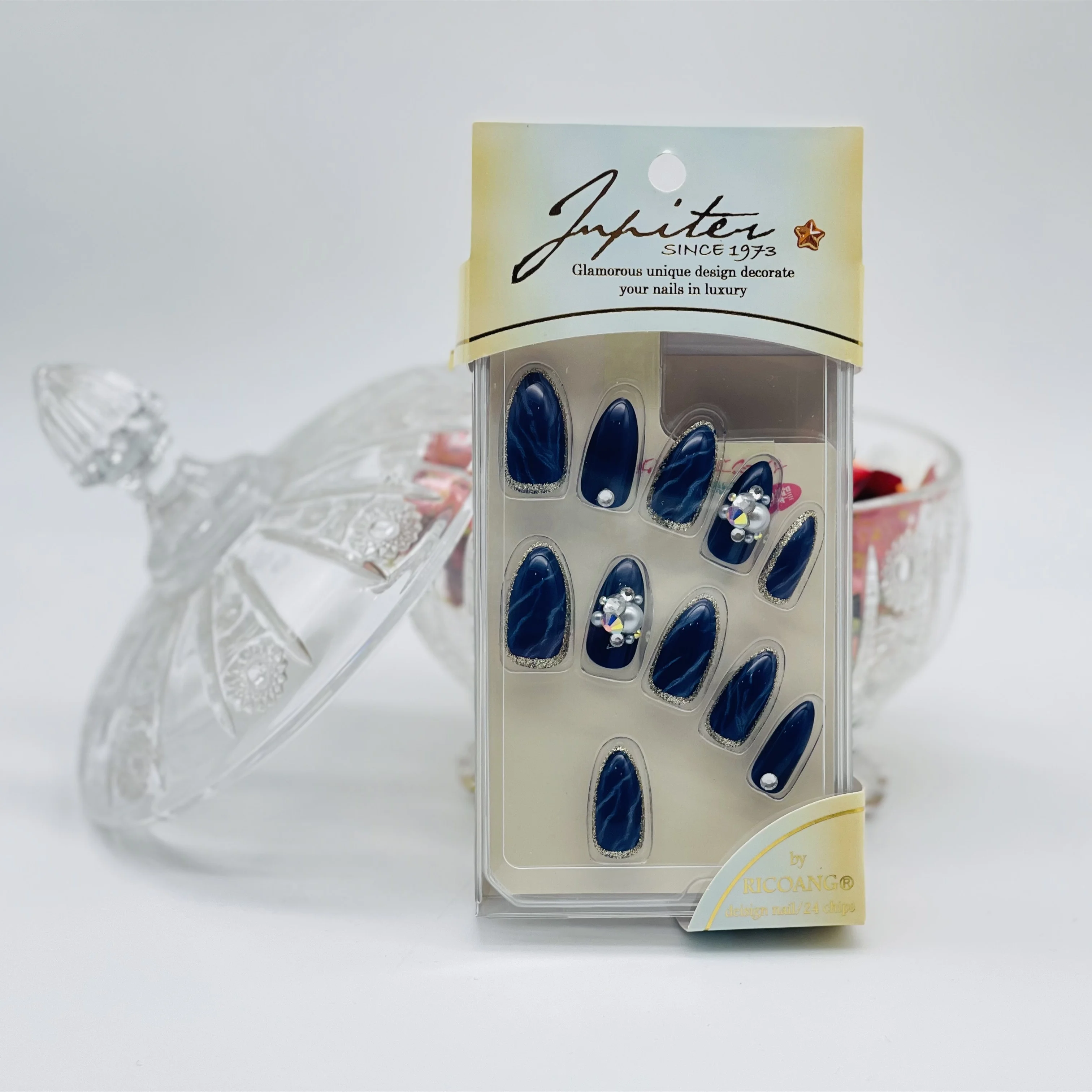 Luxury stiletto nail shape mix color design long lasting press on nails jewel artificial nails