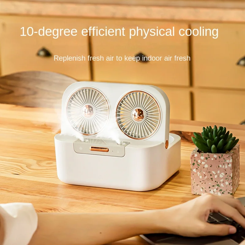 New Double-spray Fan Portable Water Spray Mist Desktop Fan Dual Motors Air Cooler Retro Tabletop Fan with Cooling Mist