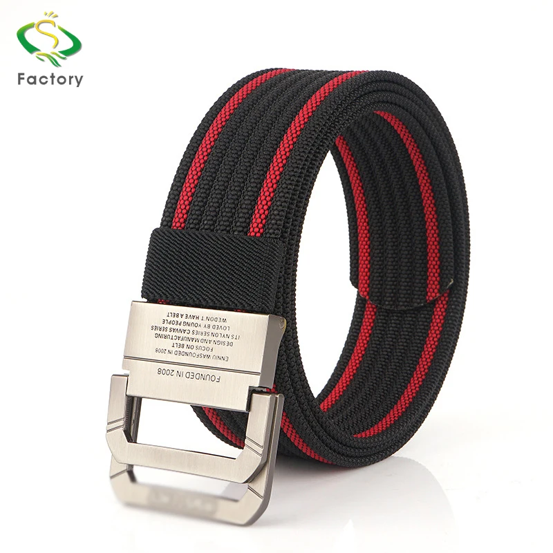 Double Loop Metal Buckle Fabric Cotton Multicolor Men Belt Outdoor Waist Belt