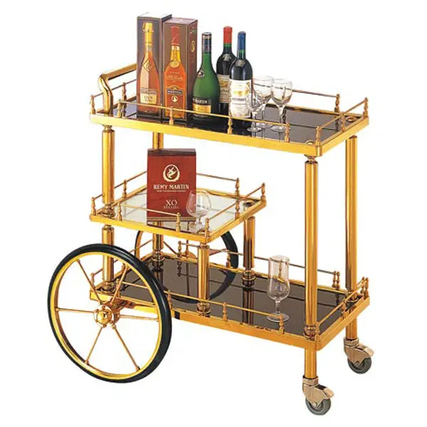 Оптовая продажа Высококачественная Роскошная тележка для ресторана и отеля с мощной нагрузкой бара вина десертов из титана золота