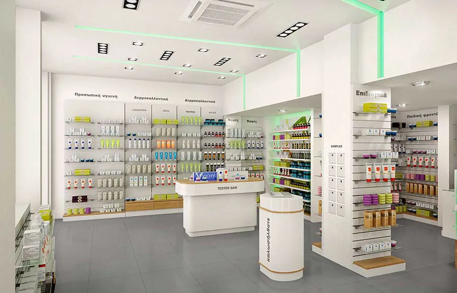 Custom Drugstore Pharmacy Medical Store Interior Decoration Pharmacy Shop Counter Furniture Wood Pharmacy Shelves