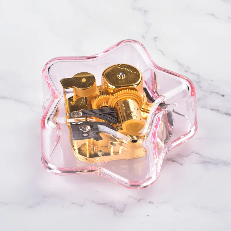 Star Shape  Acrylic Music Box With Wind Up Mechanism