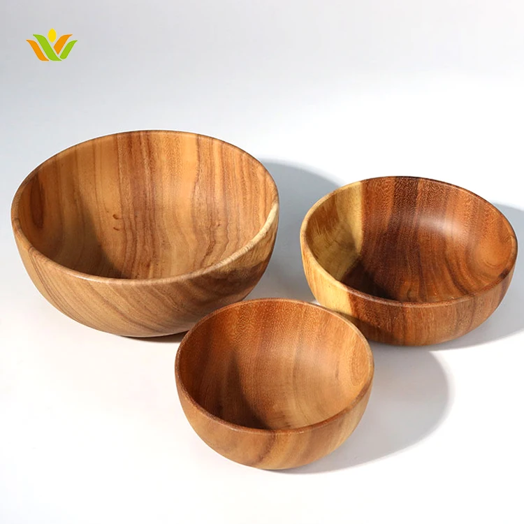Customized Multiple Sizes Acacia Wooden Salad Bowls Sets,Fruit Ice Cream Soup Bowls Plate Set