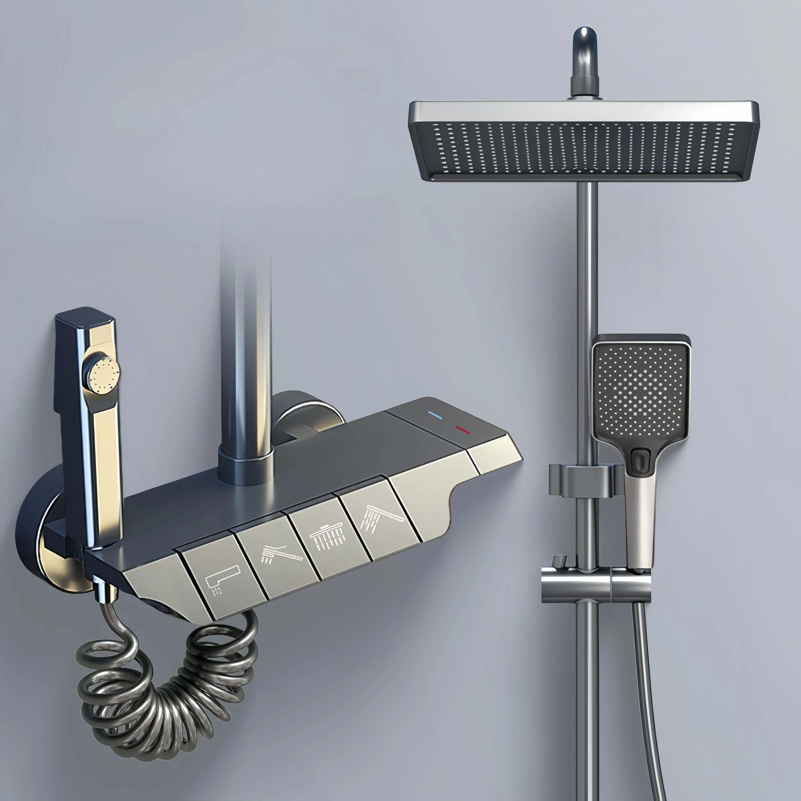 Moeden  Bathroom Hot Cold Thermostatic Mixer Rain System Bathtub Wall Mount Rainfall Bath Smart LED Digital Light Shower Set
