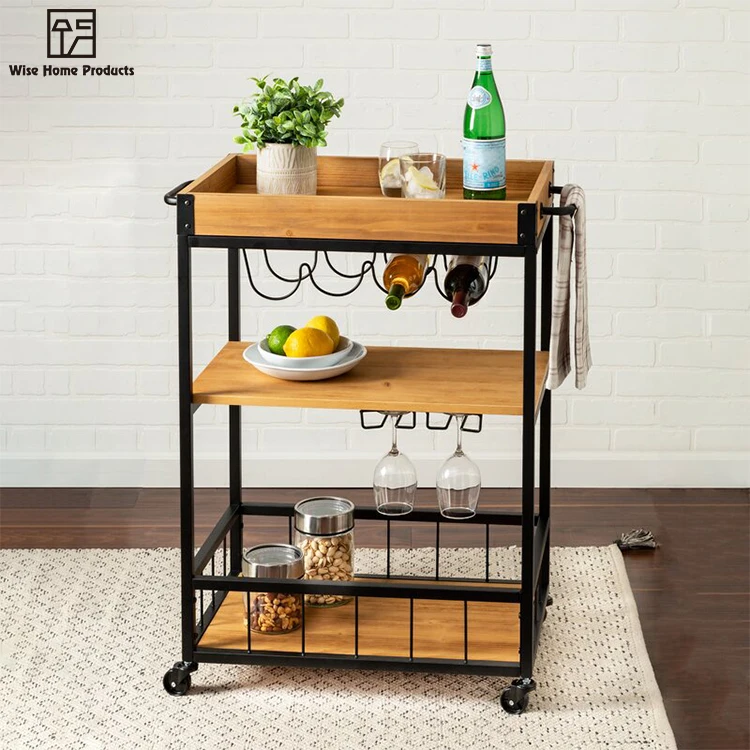 Высокое качество 3 яруса кружевных старинные железные промышленного деревянная тележка бар обслуживание to Cart