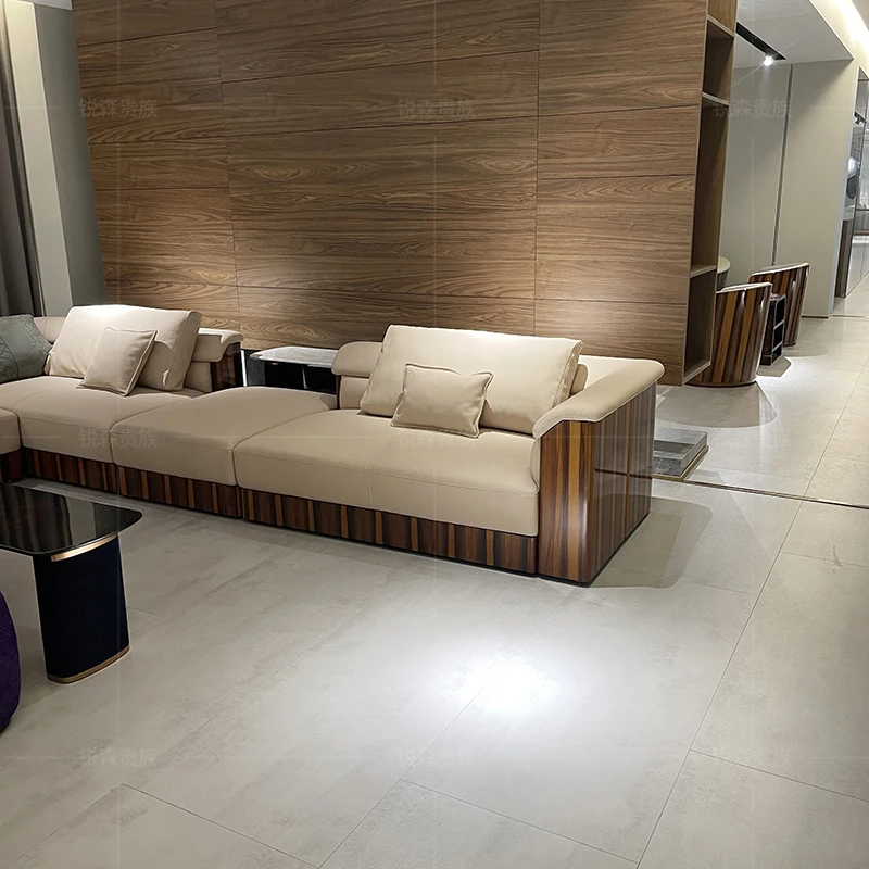 MO LAN Light luxury villa large family Bentley postmodern living room corner leather sofa furniture