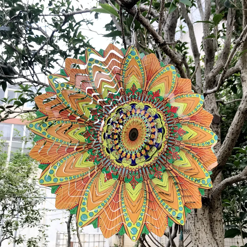 3d Sunflower Mirror Surface Stainless Steel 3d Wind Spinner For Garden Yard Home Decor
