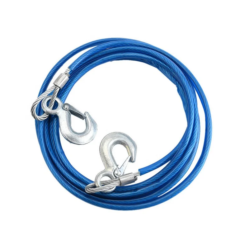 Универсальный стальной буксировочный трос с нейлоновым покрытием, ремень с крючками, 4 метра, 5 тонн нагрузки для всех автомобилей, транспортных средств, лодок