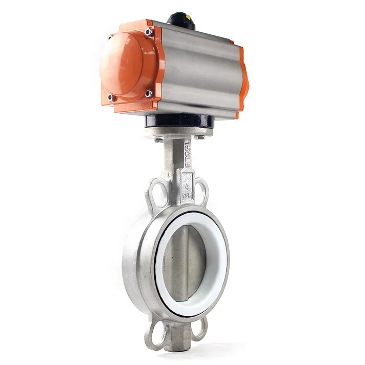 Pn16 Stainless Steel 8 Inch Pneumatic Actuator Steel Soft Seal Wafer Type Ptfe Seat Butterfly Valve Stainless Steel 300