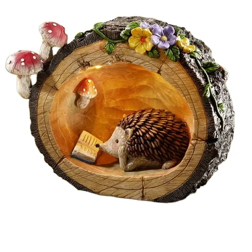 Resin Hedgehog Figurine Miniature Waterproof Resin Mushroom Garden Statue Outdoor Figurines