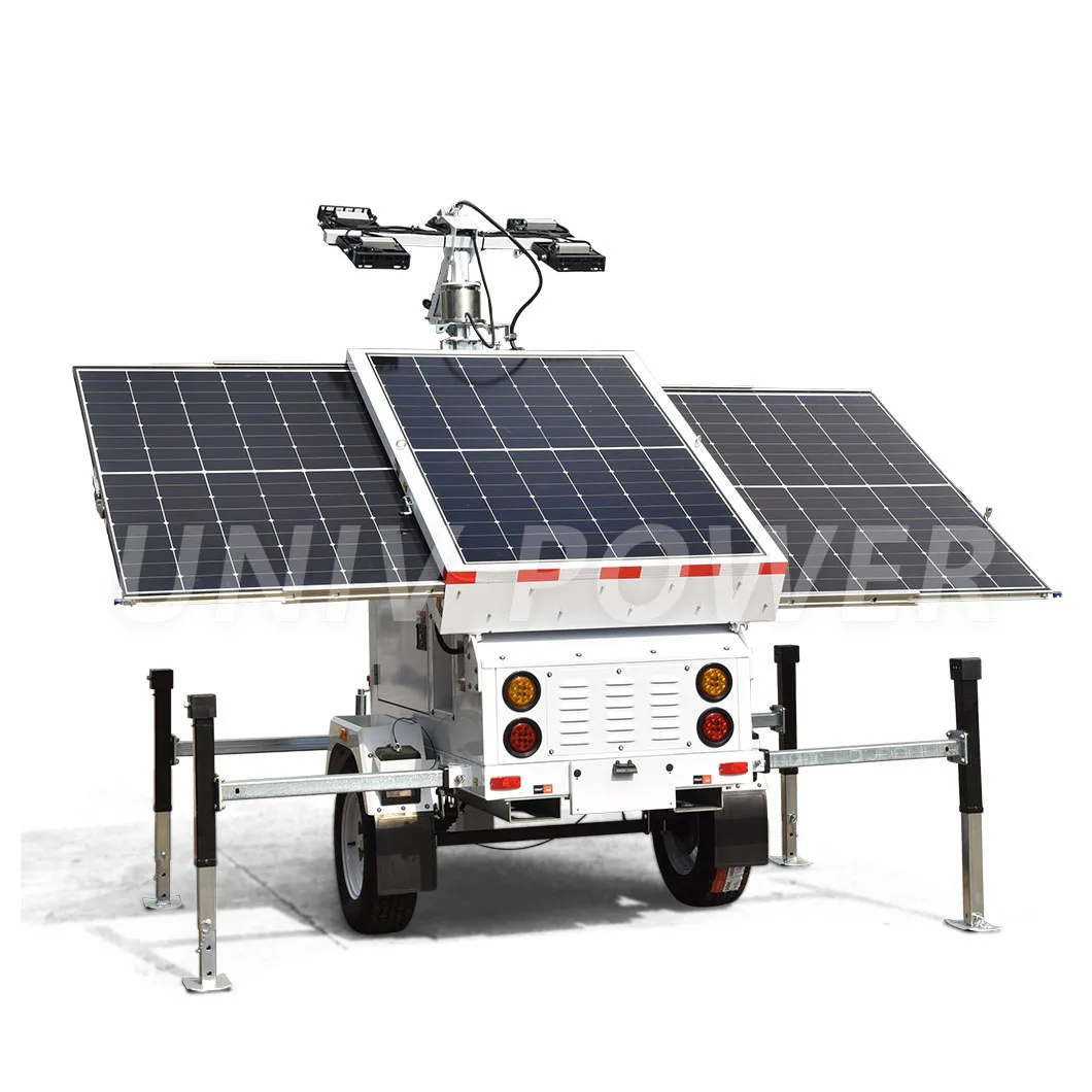 Zero Emissions mobile solar linghting tower with 4 LED lights for rent