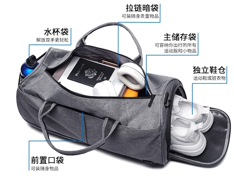 Portable Women Men Traveling Gym Sport Luggage Duffel Bag With Shoes Compartment