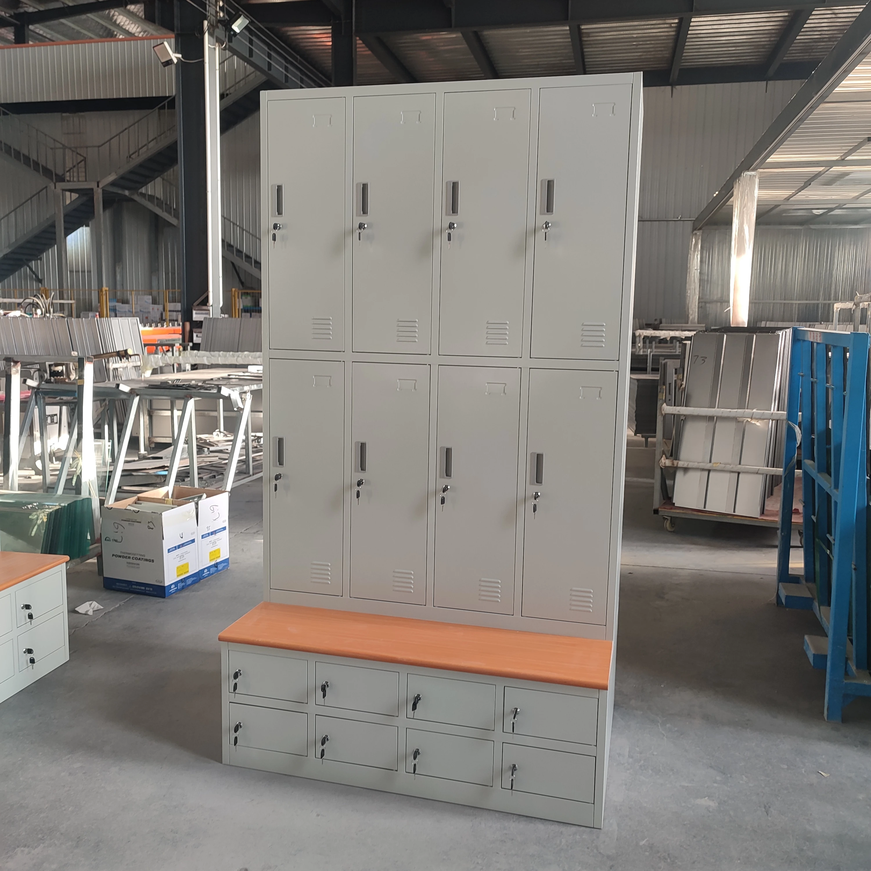 Wholesale Price Steel locker with bench Customized Strong Gym Locker Wardrobe Metal for Clothes Shoe Storage