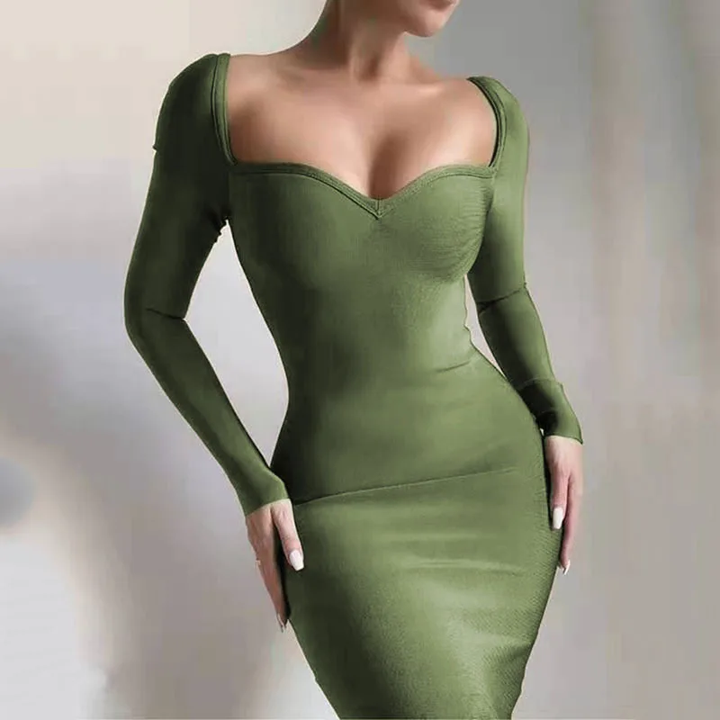 Long sleeve sexy bandage dress high waist fashion star mid-length dress