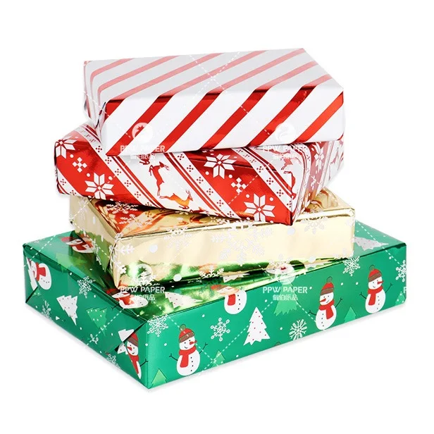 Custom Double-sided Printing Shinny Aluminized Foil Christmas Gift Wrapping Paper Roll for Packaging