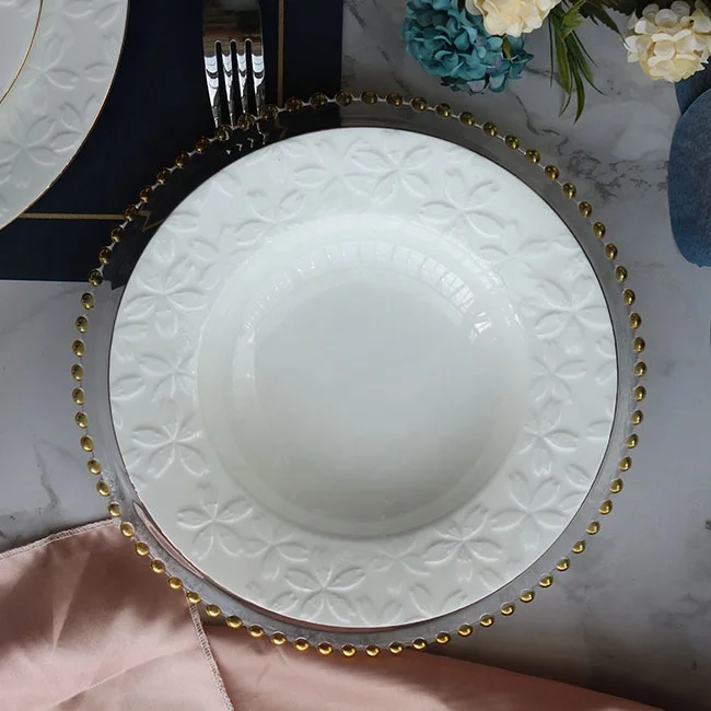 high quality sublimation  white gold rim  custom ceramic plate decorative porcelain dinner plates