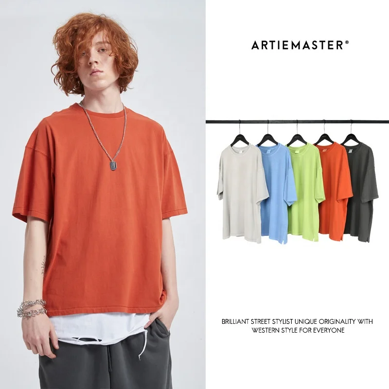 HUACHEN First Class Quality Heavyweight 100% Cotton Tshirt For Men Custom Printing Logo Plus Size Mens Plain Oversized T Shirts