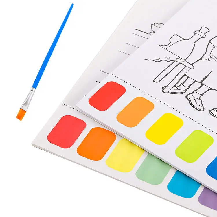Custom Pocket Watercolor Painting Book for Kids Palette Paint Book Water Coloring Drawing Book Toys Set with Brush