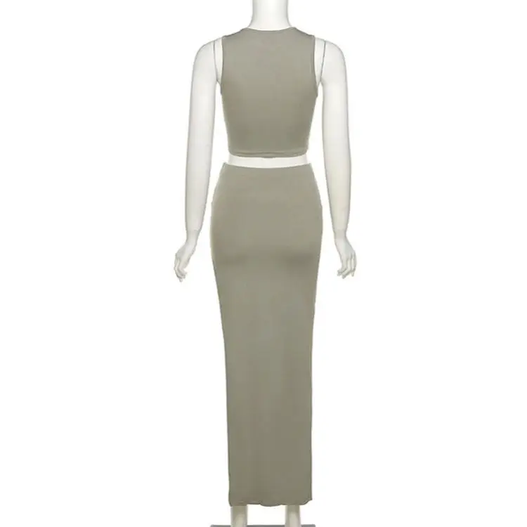 Set Women Women Suit Set Sleeveless High Quality Control Womens Long Skirt Sets Two Piece Skirt