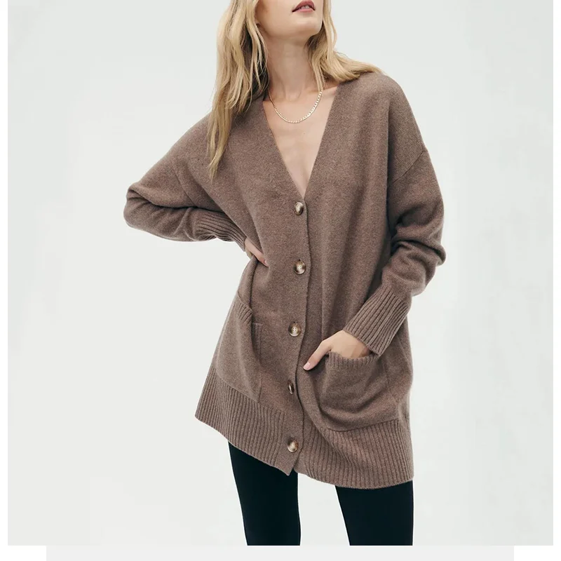 Customize OEM ODM V neck cardigan pure cashmere women cashmere sweater top wool cashmere pullover