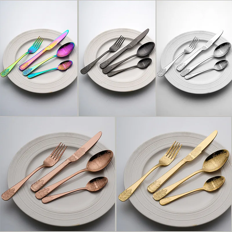 Hot Selling Cubiertos Dorados Couverts Talher Besteck  Inox Cucharas Eating Utensils Flatware Gold Cutlery Set