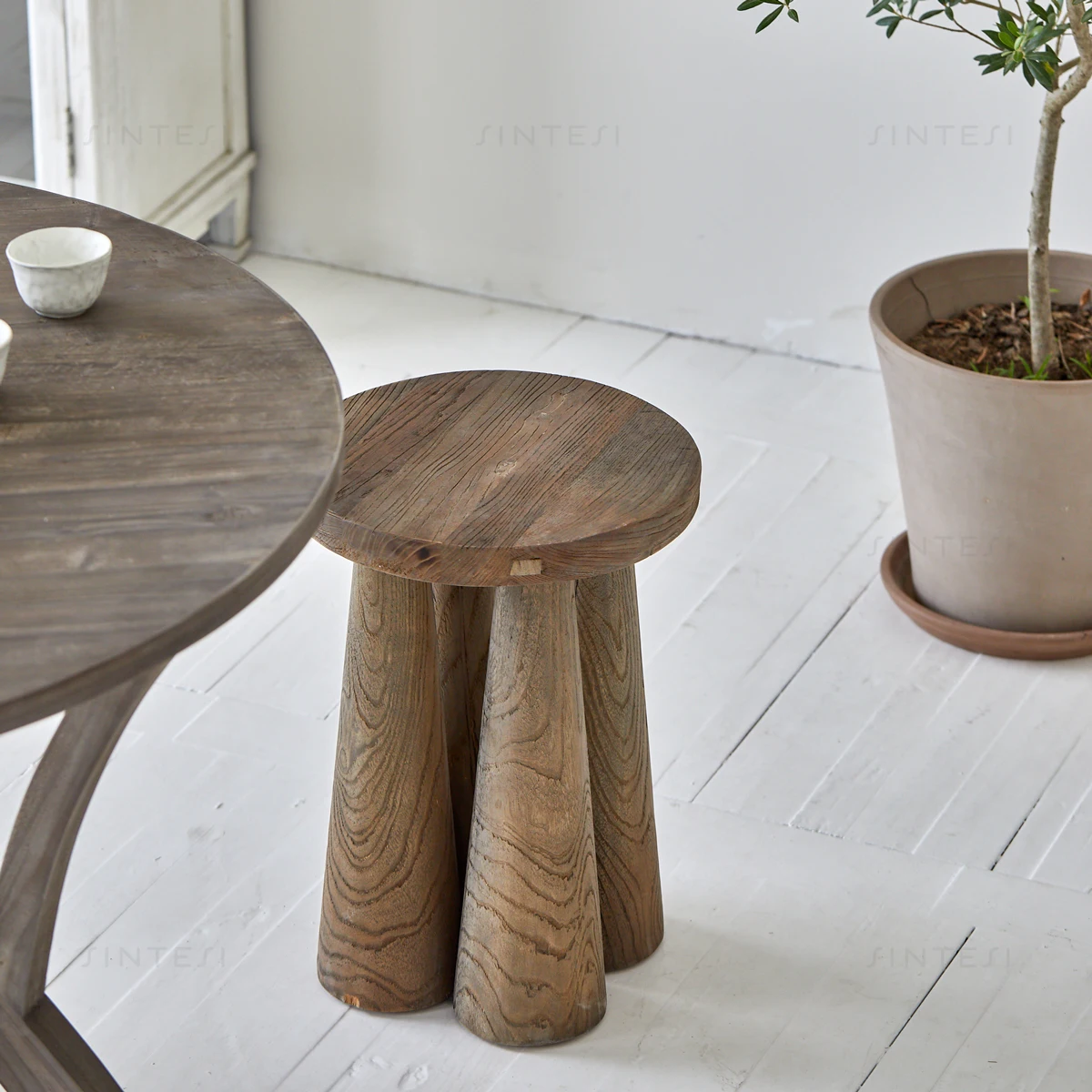 Traditional rustic Natura Nordic Wooden Stool Ethnic Chic Recycled Elm Home Furniture Living Room Dining Room  Farmhouse Style
