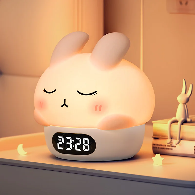 ICARER FAMILY Alarm Clock Night Light Kids Night Light Wake up Timer Silicone Rabbit Bunny Led Children Night Light