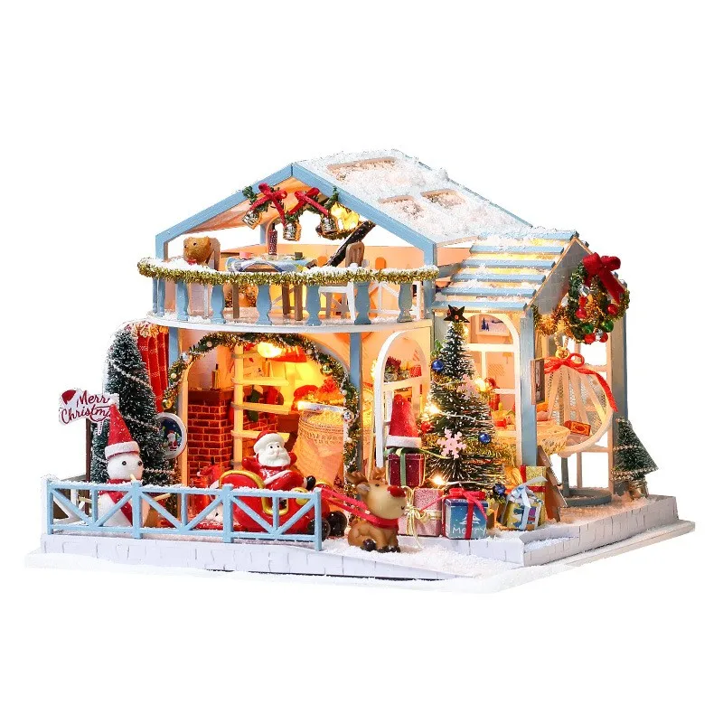 Wholesale DIY Christmas New Ice and Snow Manor assembled toys Wooden Doll House Building Set for Birthday Gift