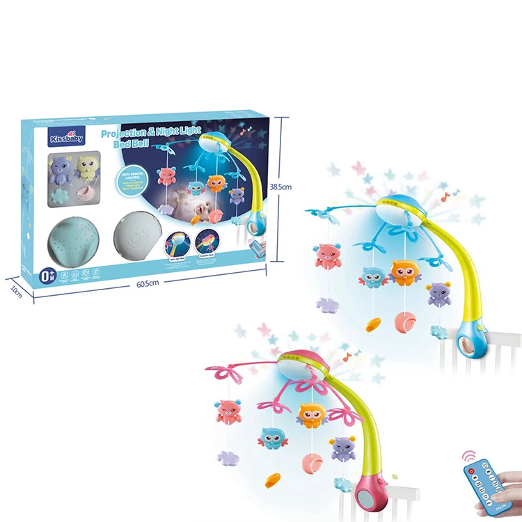 Amazon hot selling RC Cute Baby Projection Music Bed Rotating Crib Musical Mobile With Hanging Toys