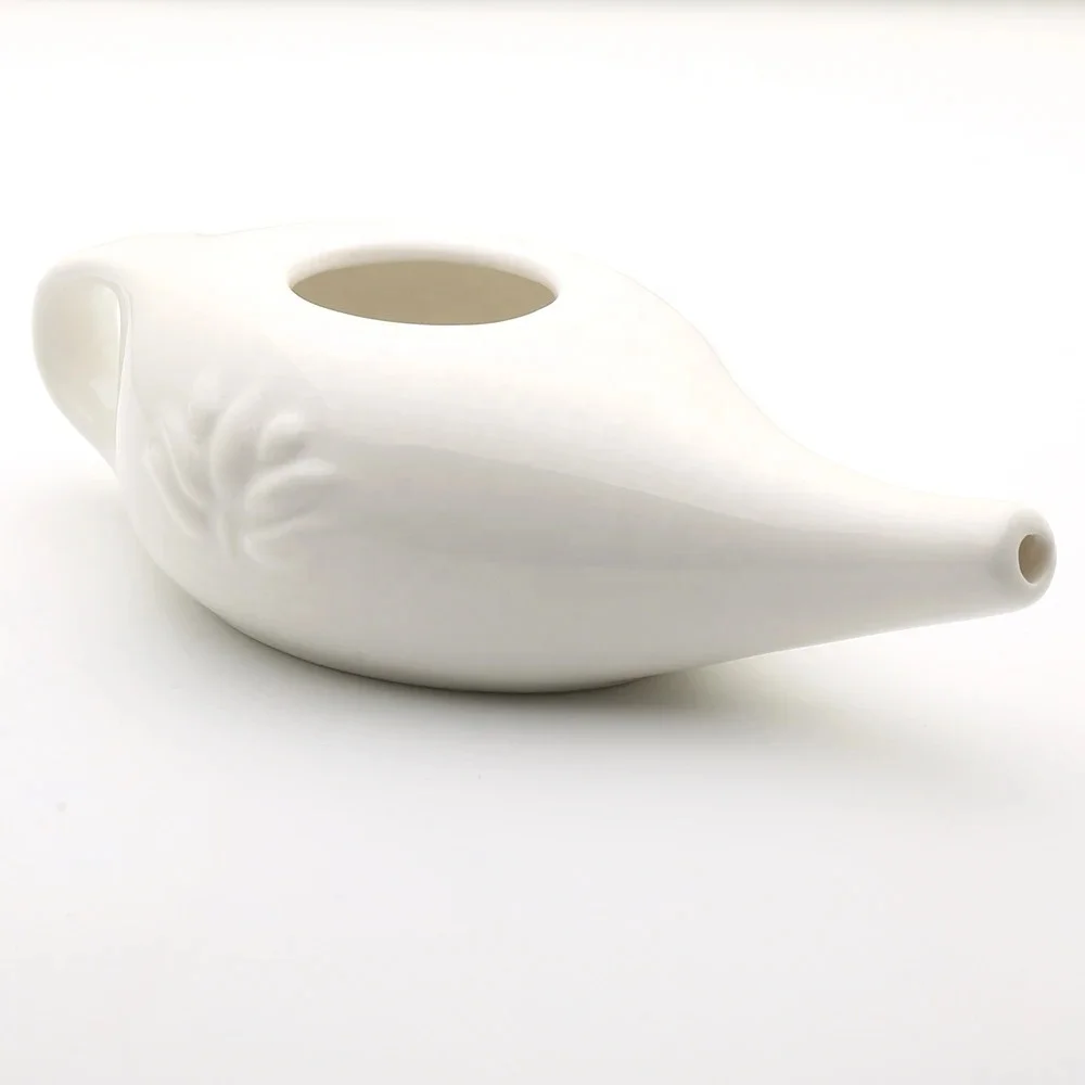 Custom Ceramic Himalayan Portable Nasal  Irrigation Cleaning Washing Jal Neti Pot Salt Pipe Inhaler