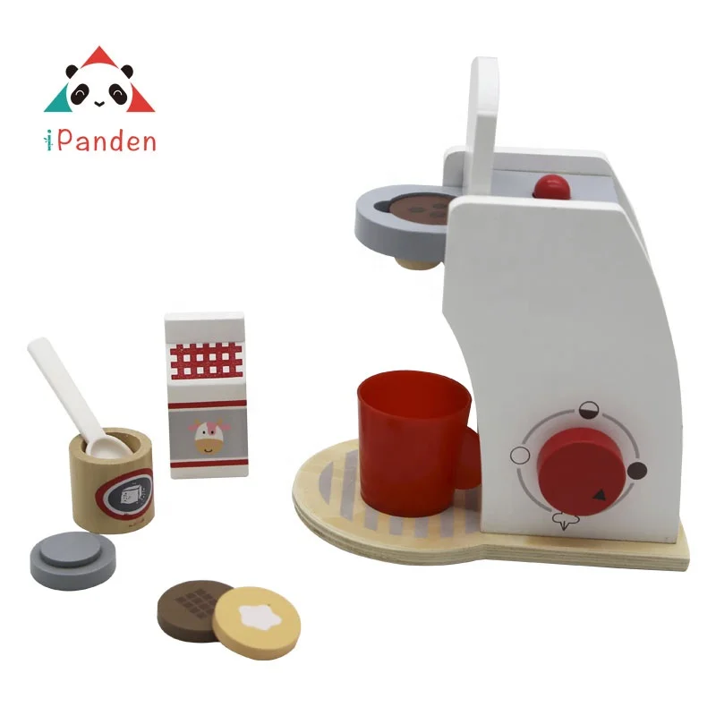 High quality wooden 3D modle kids pretending game Coffee maker toy wooden toy coffee pot for kids