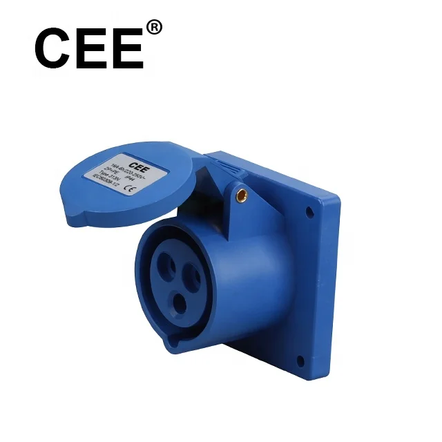 CEE 16A 220-250V IP44 2P+E 3 pins blue industrial plug and socket panel mounted socket