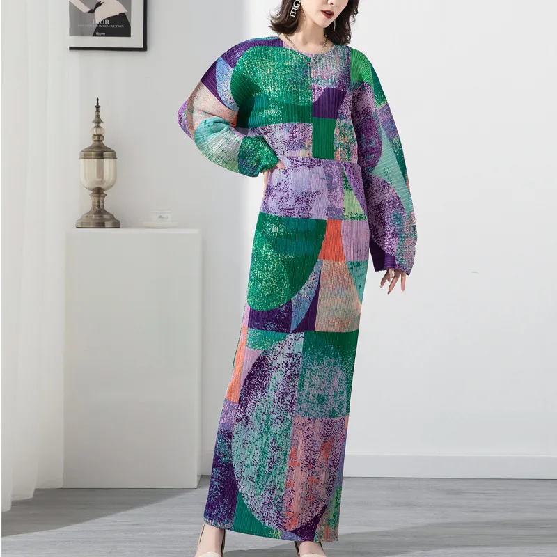 New Arrival Vintage Pleated One Piece Long Sleeve Midi Dress 2022 Dubai Abaya Women Muslim Long Dress