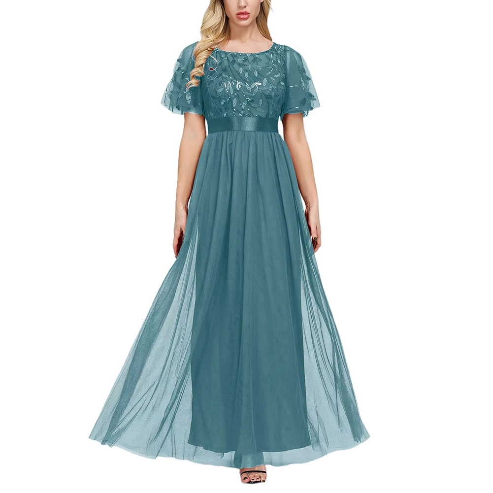 Luxury Embroidery Sequined Summer Party Gowns for Women Ladies Evening Dress